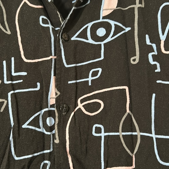 Level Ten Design 80’s inspired Black Rayon button front shirt Geometric Large - Picture 3 of 11